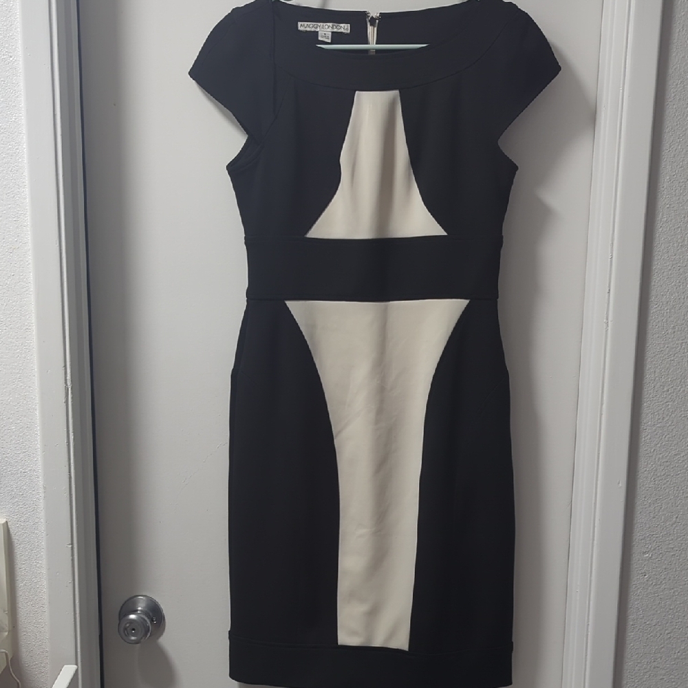 Maggy London Black and Cream Midi Dress
